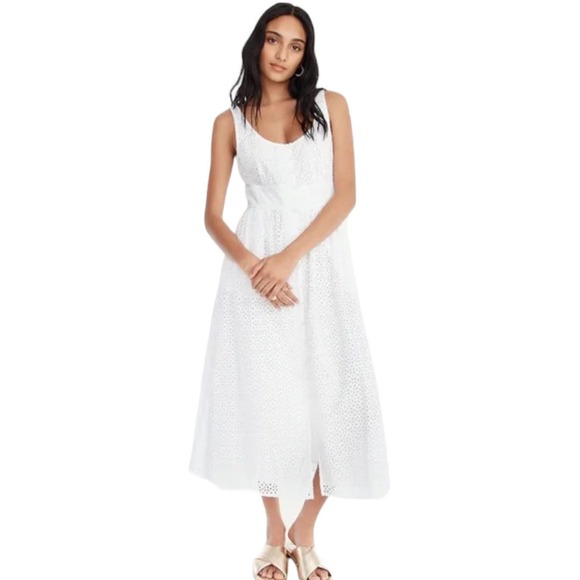 J. Crew Dresses & Skirts - Jcrew White Button Front Eyelet Midi Dress Sz 16T